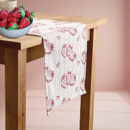 Caminho De Mesa Pequeno Berry Sweet Cottagecore Pink Red Stripe Strawberry