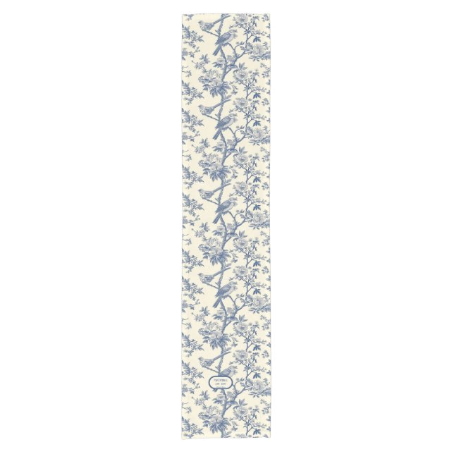 Caminho De Mesa Pequeno Birdsong Cobalt e Cream Toile de Jouy (Frente)