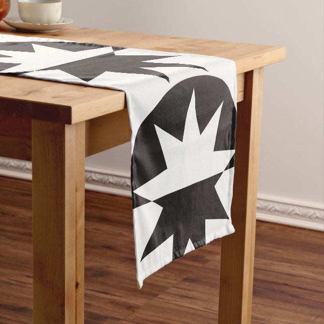 Caminho De Mesa Pequeno Black White Deco Star Sunburst (No Local)