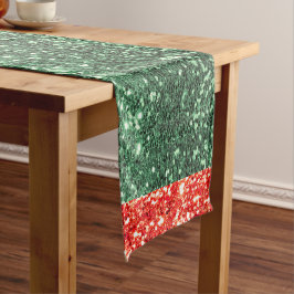Caminho De Mesa Pequeno Bling Verde Cintilante Vermelho Feriado Curto