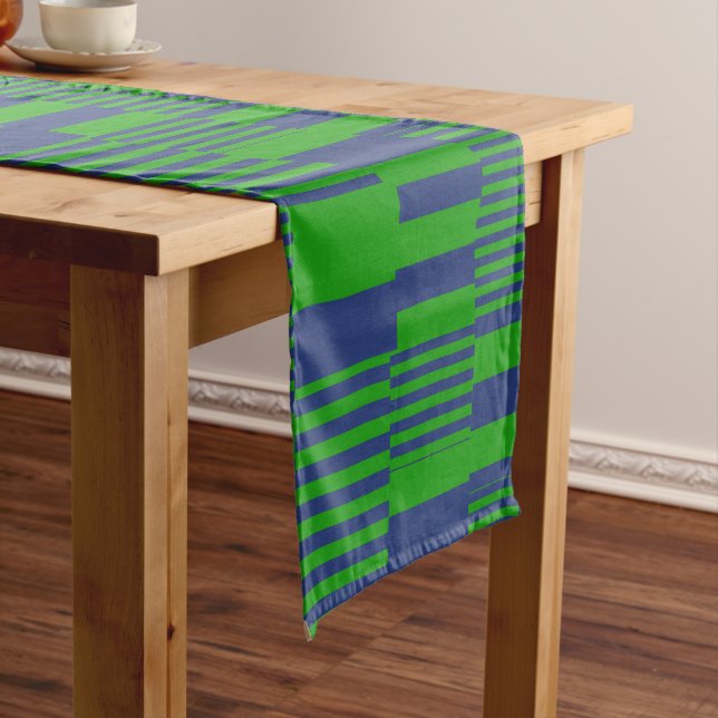 Caminho De Mesa Pequeno Blue Green Patchwork Stripes Design  (No Local)
