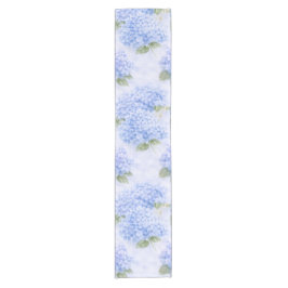 Caminho De Mesa Pequeno Blue Hydrangea Watercolor Coastal Table Runner