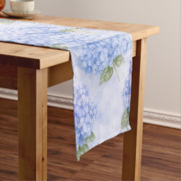 Caminho De Mesa Pequeno Blue Hydrangea Watercolor Coastal Table Runner