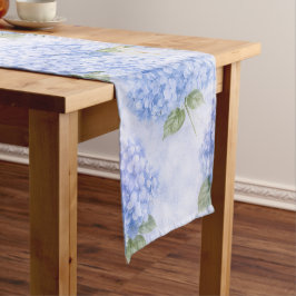 Caminho De Mesa Pequeno Blue Hydrangea Watercolor Coastal Table Runner