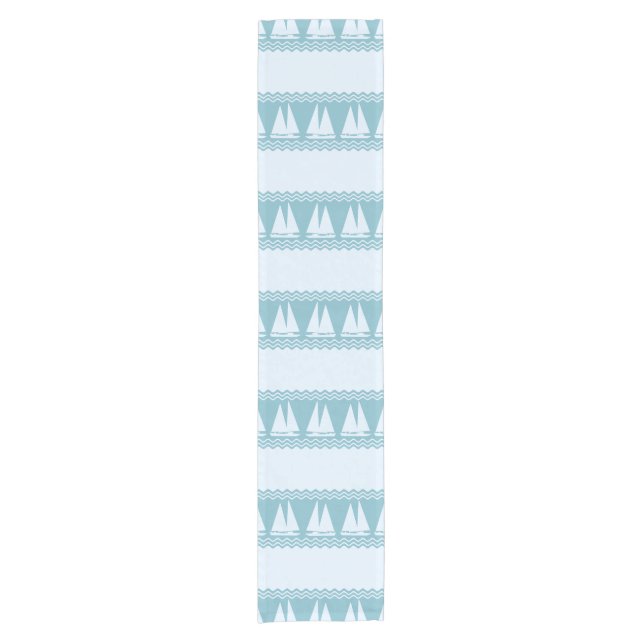 Caminho De Mesa Pequeno Blue Nautical Sailboat Coastal Stripes (Frente)