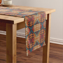 Blue Teal Dark Beige Orange Red Tribal Art