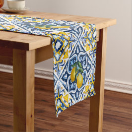 Caminho De Mesa Pequeno Blue tiles lemon Amalfi Positano Mediterranean 