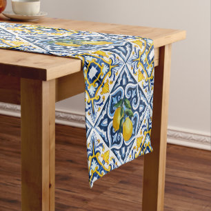 Caminho De Mesa Pequeno Blue tiles lemon Amalfi Positano Mediterranean