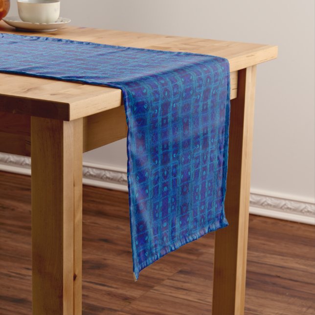 Caminho De Mesa Pequeno Blue weave, abstract geometric pattern, hand drawn (No Local)