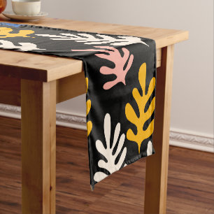 Caminho De Mesa Pequeno Boho Matisse Formas Botânicas em Azul Rosa Preto 