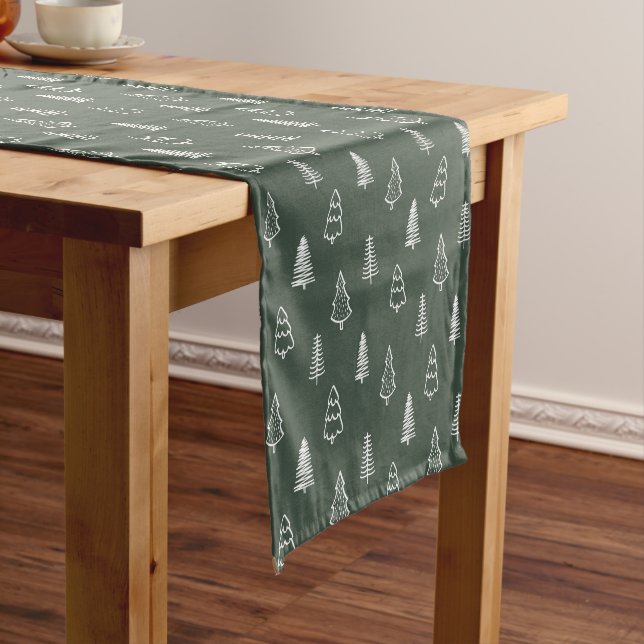 Caminho De Mesa Pequeno Boho Pine Trees Modern Winter Forest Dark Green (No Local)