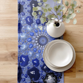 Caminho De Mesa Pequeno Bolhas Fractais Abstratas em Ombre Azul