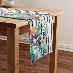 Caminho De Mesa Pequeno Bonito cactus floral e stripes design