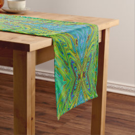 Caminho De Mesa Pequeno Borboleta Abstrata Chartreuse e Azul Trippy