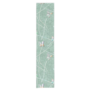 Caminho De Mesa Pequeno Borboletas em Verde-Menta em Aquarela