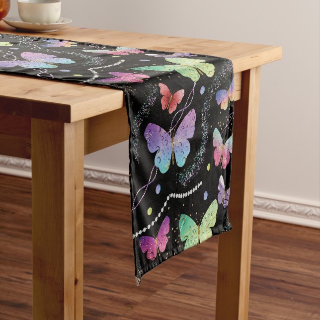 Caminho De Mesa Pequeno Borboletas Roxas e Azuis Brilhantes (No Local)