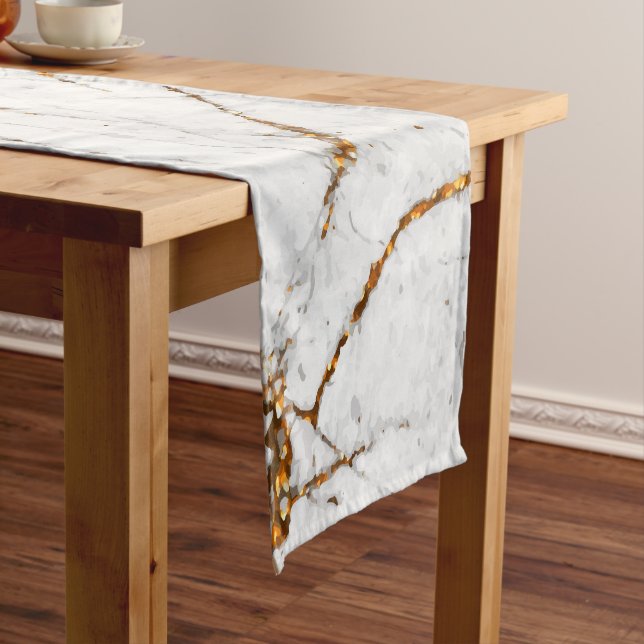 Caminho De Mesa Pequeno Branco & mármore do ouro (No Local)