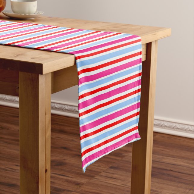 Caminho De Mesa Pequeno Bright Red and Blue Candy Stripes (No Local)