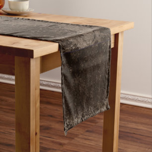 Caminho De Mesa Pequeno Bronze Velvet Damask Grunge Floral Ouro Castanho