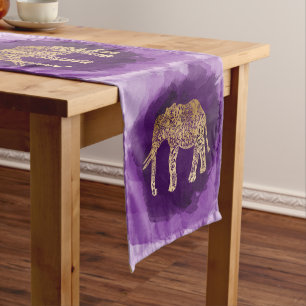 Caminho De Mesa Pequeno brushstroke tribal do roxo do elefante do ouro do