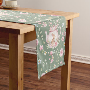 Caminho De Mesa Pequeno Bule de Chá Coelho Caprichoso Padrão Floral de Pri