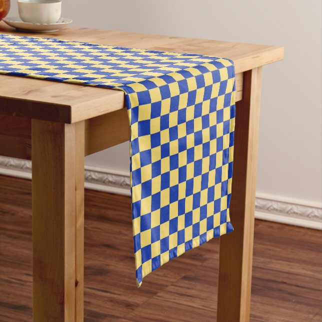 Caminho De Mesa Pequeno Butter yellow and blue checkered board pattern (No Local)