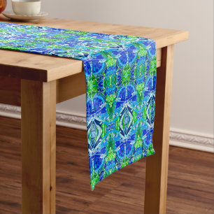 Caminho De Mesa Pequeno Butterfly e Medallion Batik Padrões em Azul