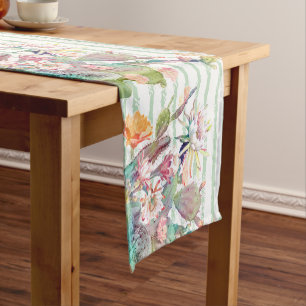 Caminho De Mesa Pequeno Cacto de aquarelas, design de listras e flores