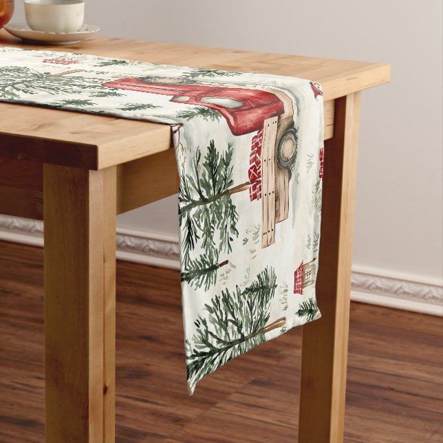 Caminho De Mesa Pequeno Caminhão Vermelho com presentes e boneco de neve (No Local)