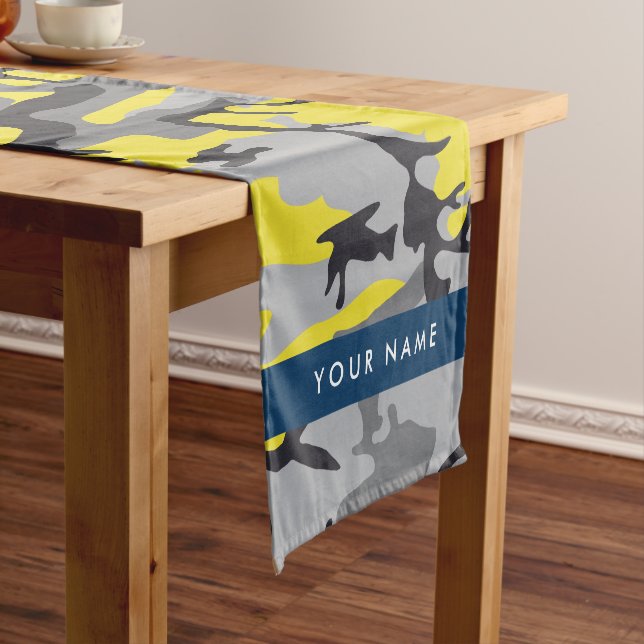 Caminho De Mesa Pequeno Camuflagem Amarela e Cinza Seu nome Personaliza (No Local)