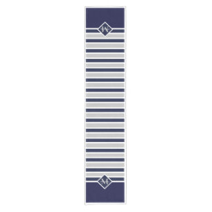 Caminho De Mesa Pequeno Caranguejo Branco Azul, Marinho Monograma, Ta Náut