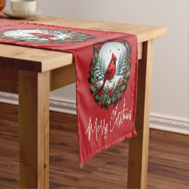 Caminho De Mesa Pequeno Cardinal Vermelho com Bagas de Azevinho