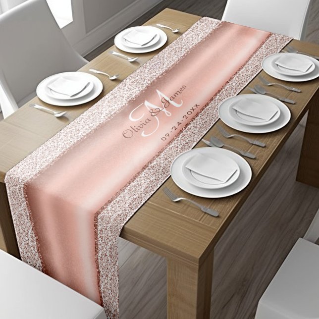 Caminho De Mesa Pequeno Casamento de Monograma Dourado com Damask Elegante (Criador carregado)