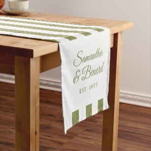 Caminho De Mesa Pequeno Casamento Personalizado com Listras Verde e Branco