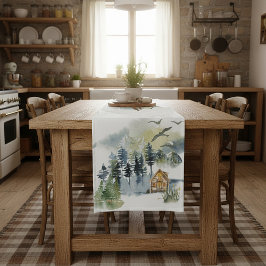 Caminho De Mesa Pequeno Cena da floresta em aquarela
