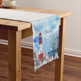 Caminho De Mesa Pequeno Cena de Aquarela do Farol Monograma