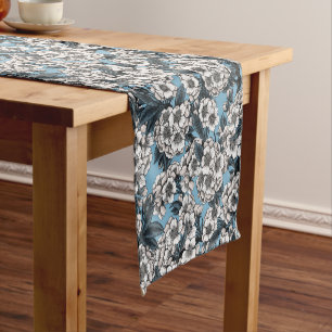 Caminho De Mesa Pequeno Cereja floresce em branco e azul