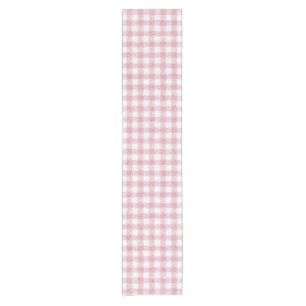 Caminho De Mesa Pequeno Charme de Xadrez Rosa e Branco Aveludado