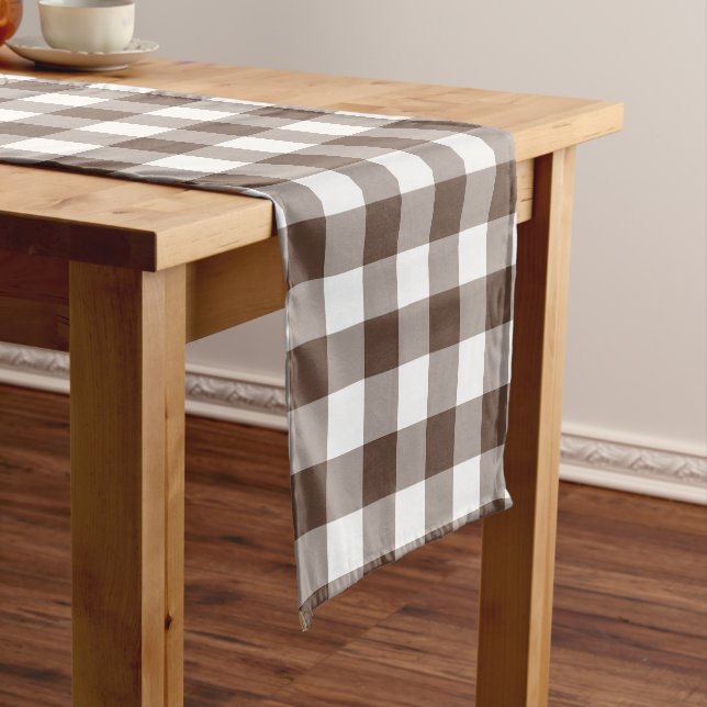 Caminho De Mesa Pequeno Chocolate Brown Plaid Gingham Table Runner (No Local)