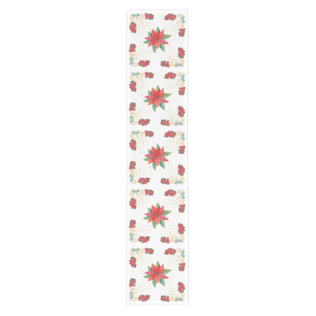 Caminho De Mesa Pequeno Christmas Holiday Red Poinsettia and Gold (Frente)