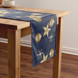 Caminho De Mesa Pequeno Christmas Party Golden Ornaments Navy Blue Elegant