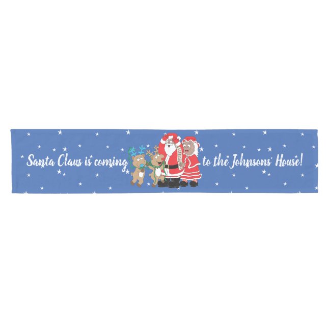Caminho De Mesa Pequeno Christmas Santa Claus Darker Personalize 14 x 72 (Horizontal)