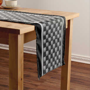 Caminho De Mesa Pequeno Cinza de prata e padrão geométrico preto Guia curt