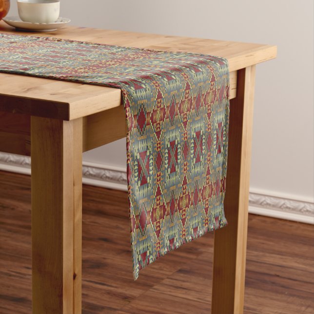 Caminho De Mesa Pequeno Cinza Tan Brown Ochre Ivory Red Tribal Art Pattern (No Local)