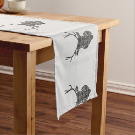 Caminho De Mesa Pequeno Cinza Tartan Stag Head Antler Rustic
