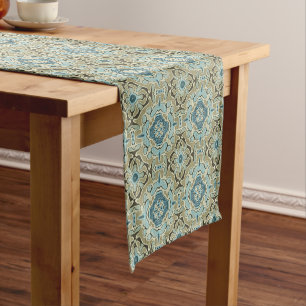 Caminho De Mesa Pequeno Cinza Verde Azul Teal Ochre Hip Orient Bali Art