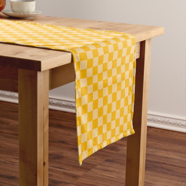 Caminho De Mesa Pequeno Citrus cream checkered board pattern (No Local)