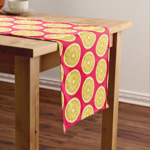 Caminho De Mesa Pequeno Citrus Lemon Slice Rosa Quente e Amarelo