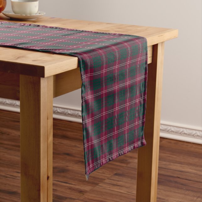 Caminho De Mesa Pequeno Clan Crawford Maroon e Green Scottish Tartan (No Local)
