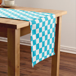Caminho De Mesa Pequeno Classic aqua blue checkerboard